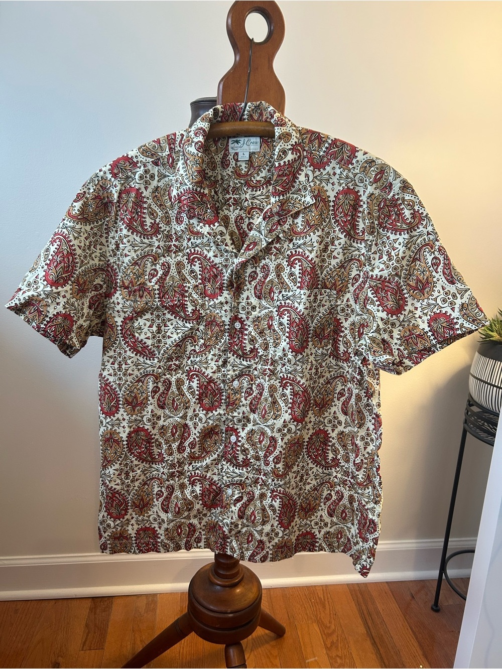 J. Crew Red Paisley Short-Sleeve Button-Down on Cream